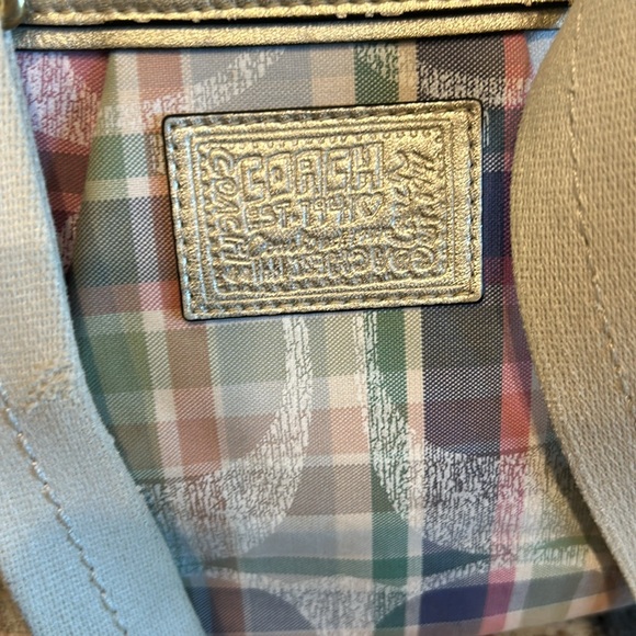 Coach Poppy Daisy Madras Signature Pastel Plaid Shoulder Bag with Gold Leather - Picture 3 of 12